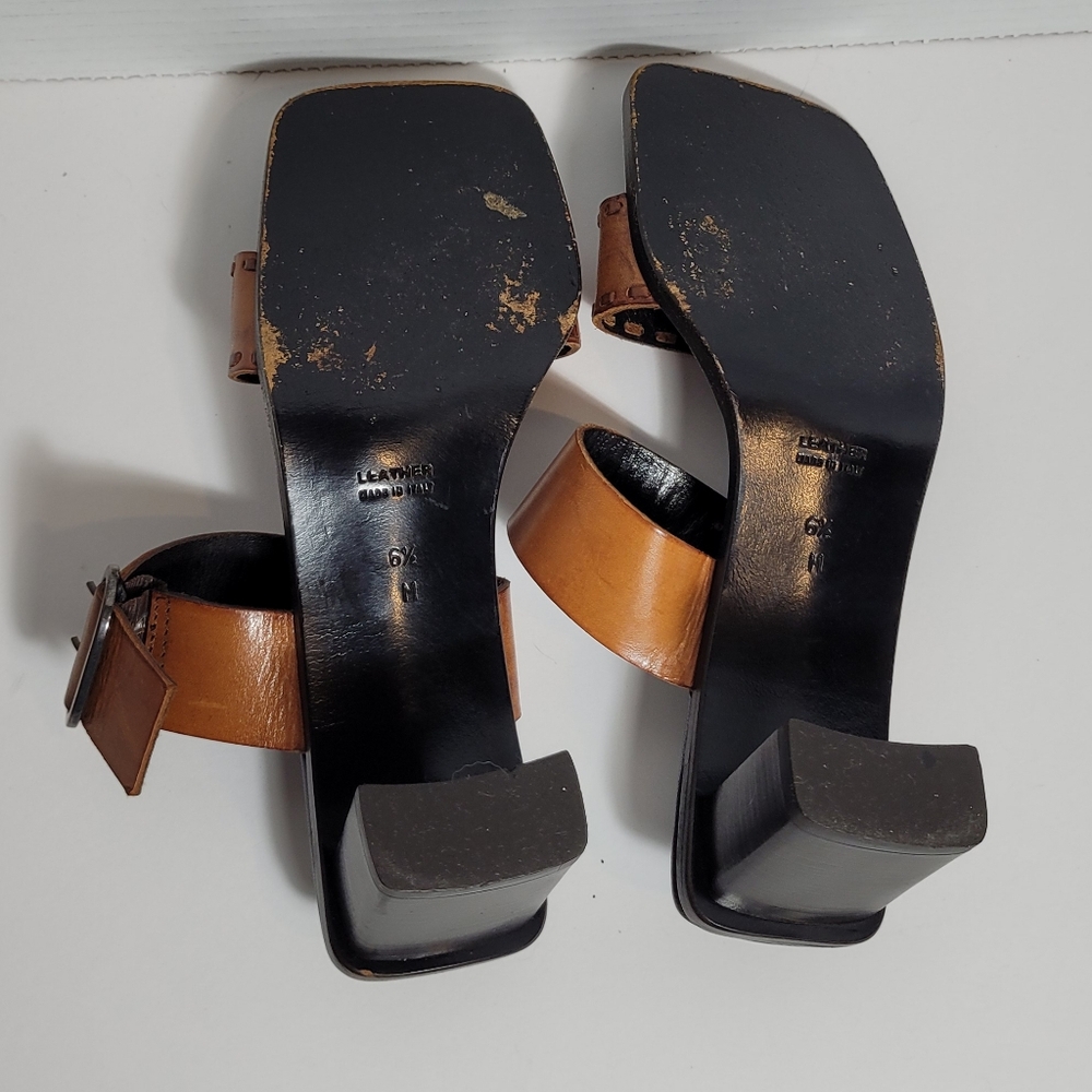 Yves Saint Laurent Dual Strap w Buckle Square Toe Vintage Leather Sandals 6.5Med - Picture 5 of 8